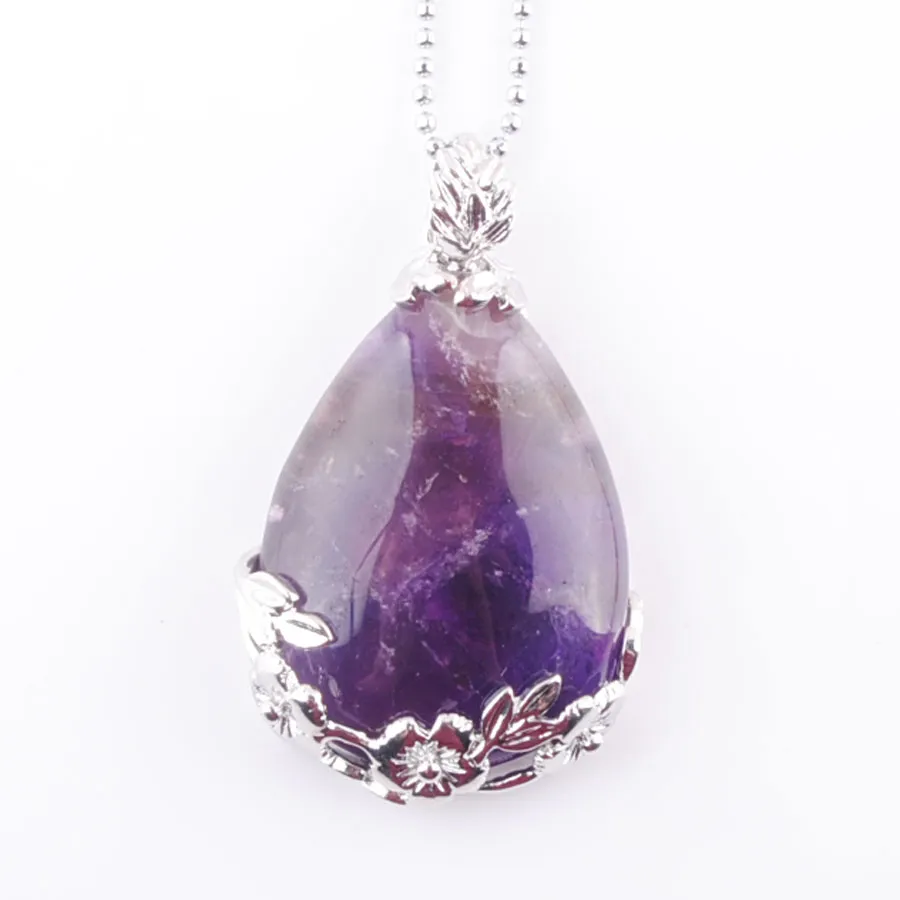 Pendentif en pierre précieuse naturelle, améthyste en forme de larme, perles d'amour, Reiki Chakra, pendentif de guérison, collier, chaîne, bijoux N3471