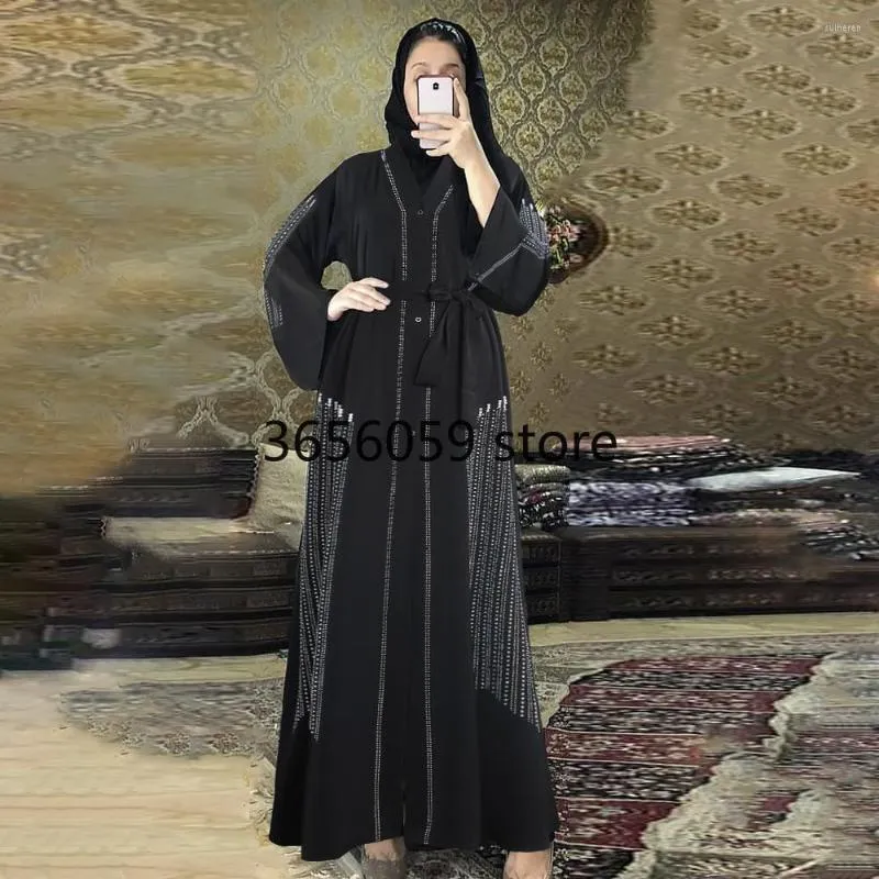 Etniska kläder MD 2022 Eid Mubarak Abaya Dubai Turkiet Muslim Hijab Dress Women Crystal Luxury Kimono Cardigan Plus Size Djellaba Femme