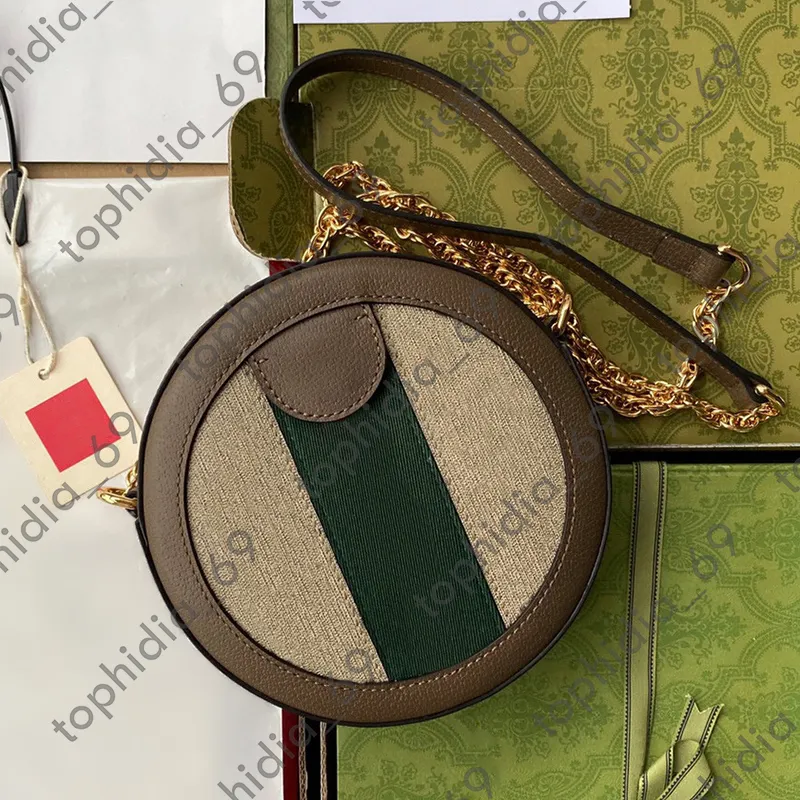 550618 Ophidia rotonda mini catena a catena spalla Stume da donna designer di design di lusso in pelle originale Specchio di qualit￠ Croce Borsa