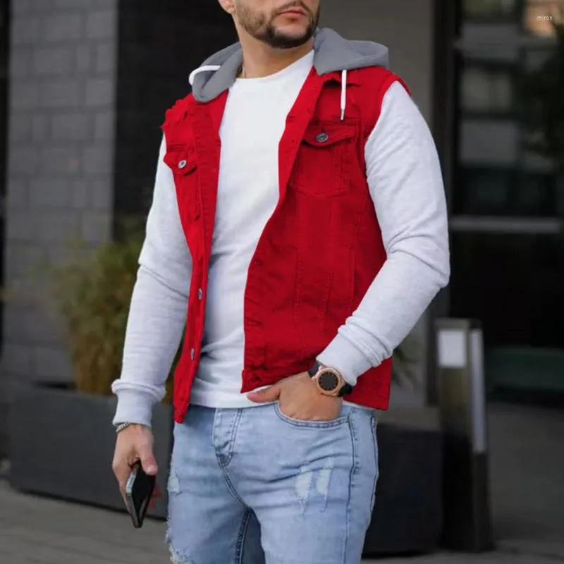 Gilet da uomo Gilet cargo Autunno Inverno Gilet da uomo Denim Patchwork Streetwear Vestibilità rilassata Splicing