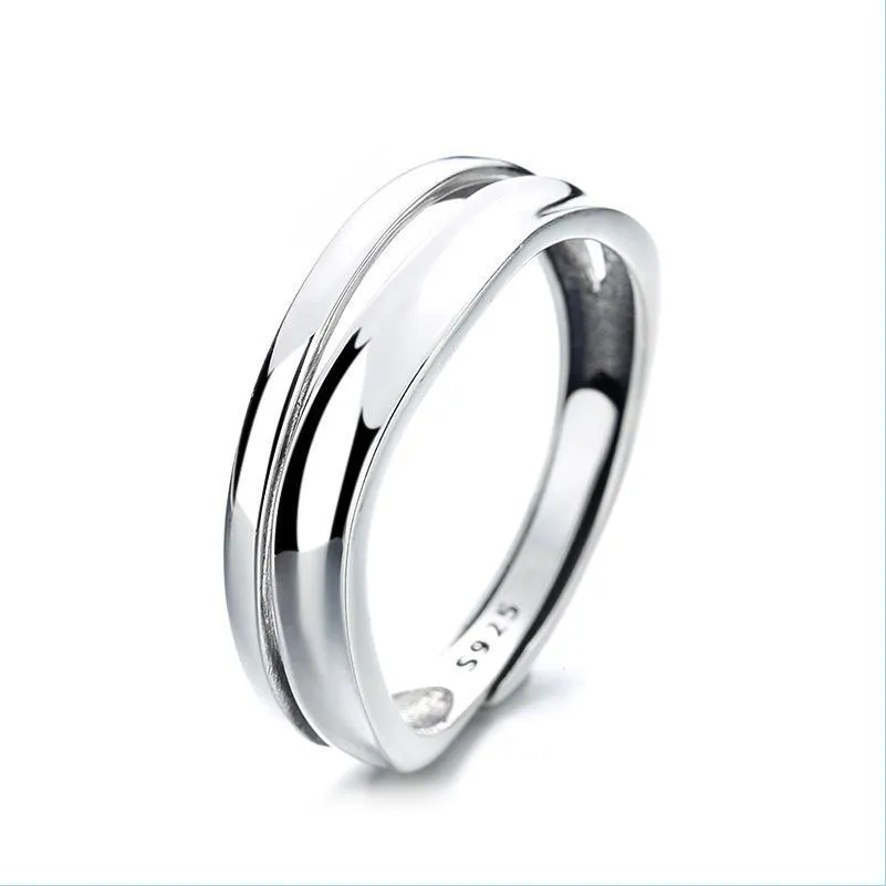 Clusterringen Clusterringen S925 Sterling Sier Double Wave Patroon Ring Eenvoudige mode Allmatch wijsvinger voor vrouwen Drop levering DH7YM