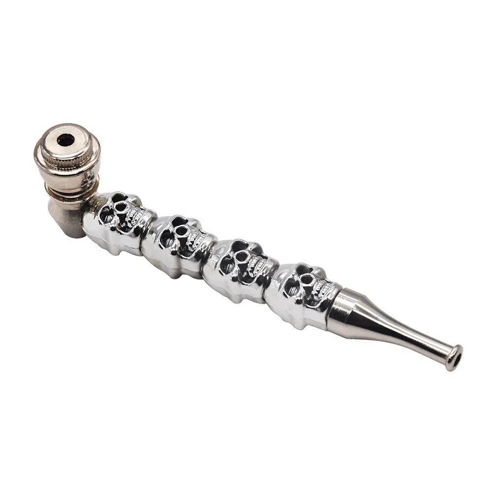 tuyau de brûleur à mazout Accessoires pour fumeurs Tuyau de personnalité en argent à quatre têtes de mort avec capuchon bong lavable portable