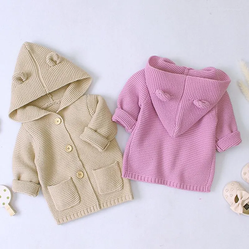 Vestes d'hiver pour bébés garçons et filles, cardigan à capuche, manteau à manches longues, couleur pure, tricot pour enfants #39;s