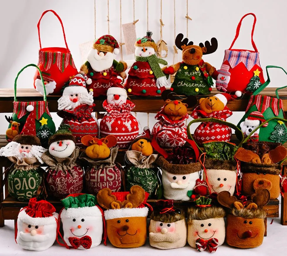 Рождественская сумка для шнурки подарочная упаковка Рождественская 3D -кукольная конфеты Сумки Сангман Санта -Клаус олене