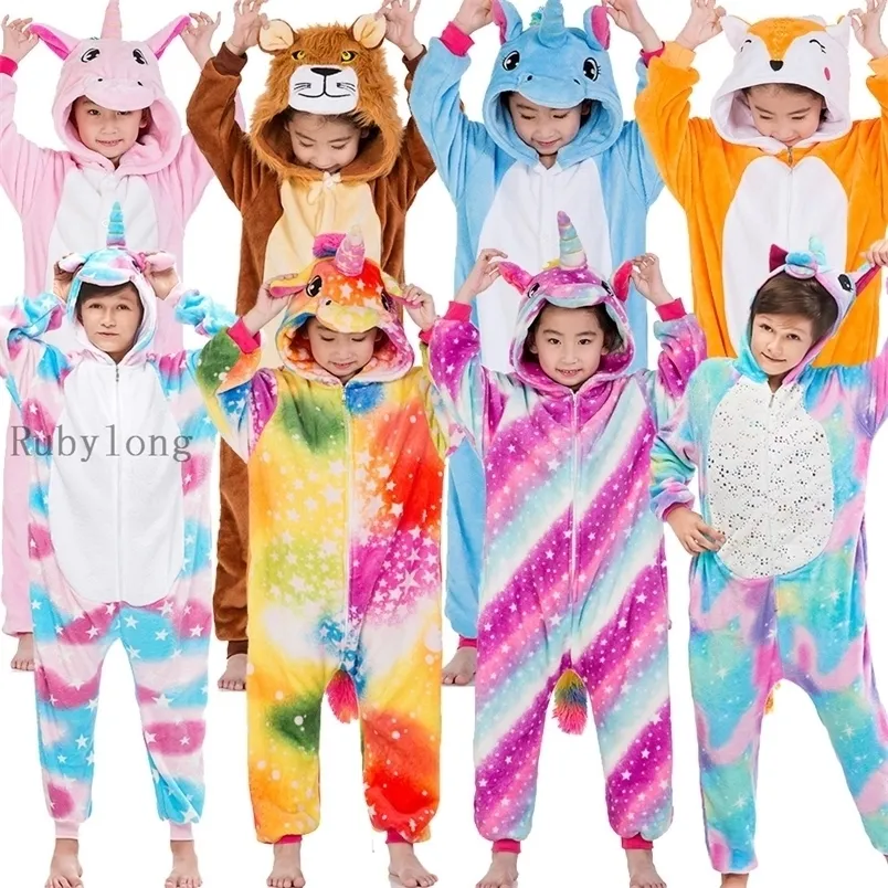 Kläder sätter enhörning Onesies Kids Winter Girls Boys Sleepwear Pyjamas Stitch Tiger Lion Animal Children 221103