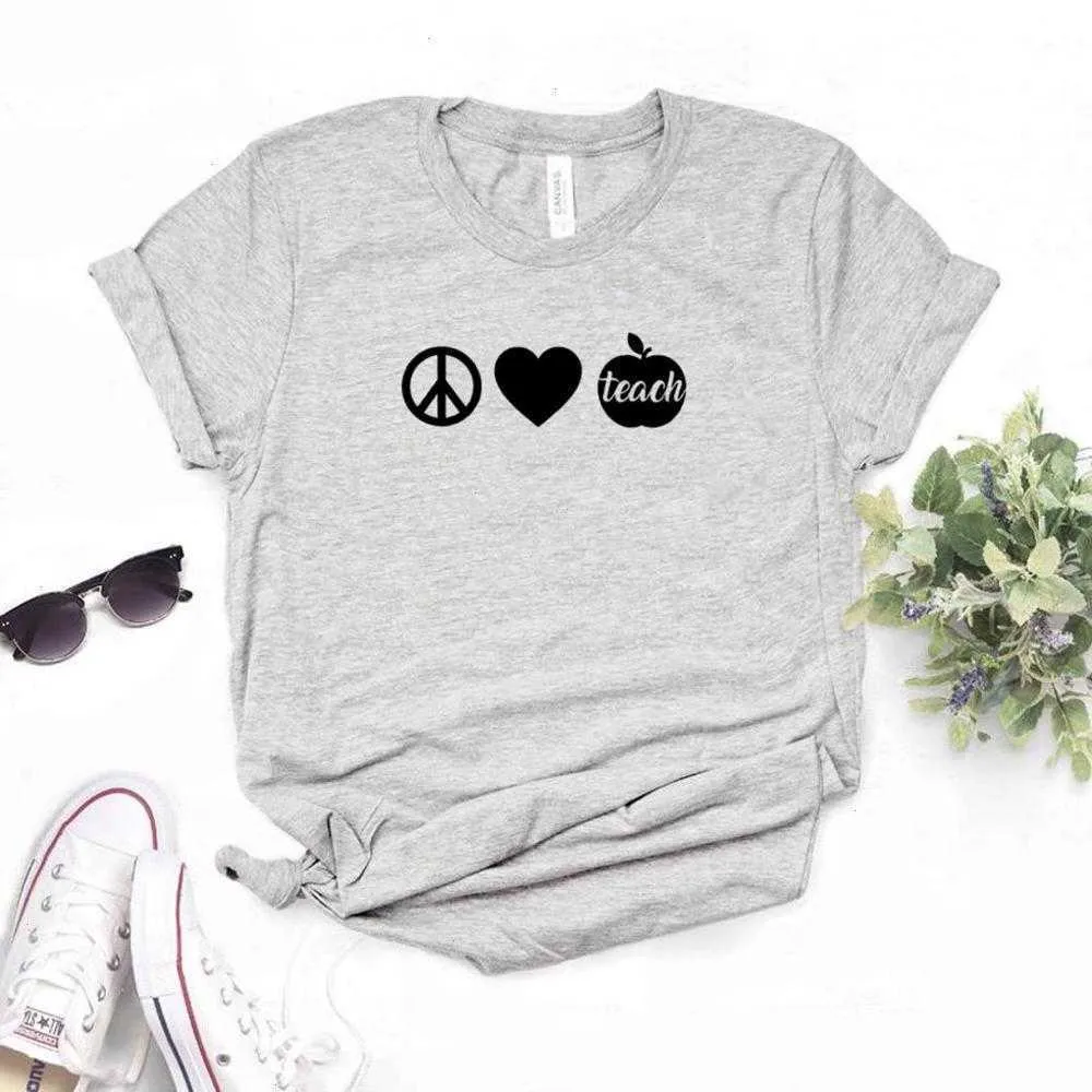 Paix Love Teach Womens T-shirts T-shirt imprimé femmes hipster drôle dame yong fille 6