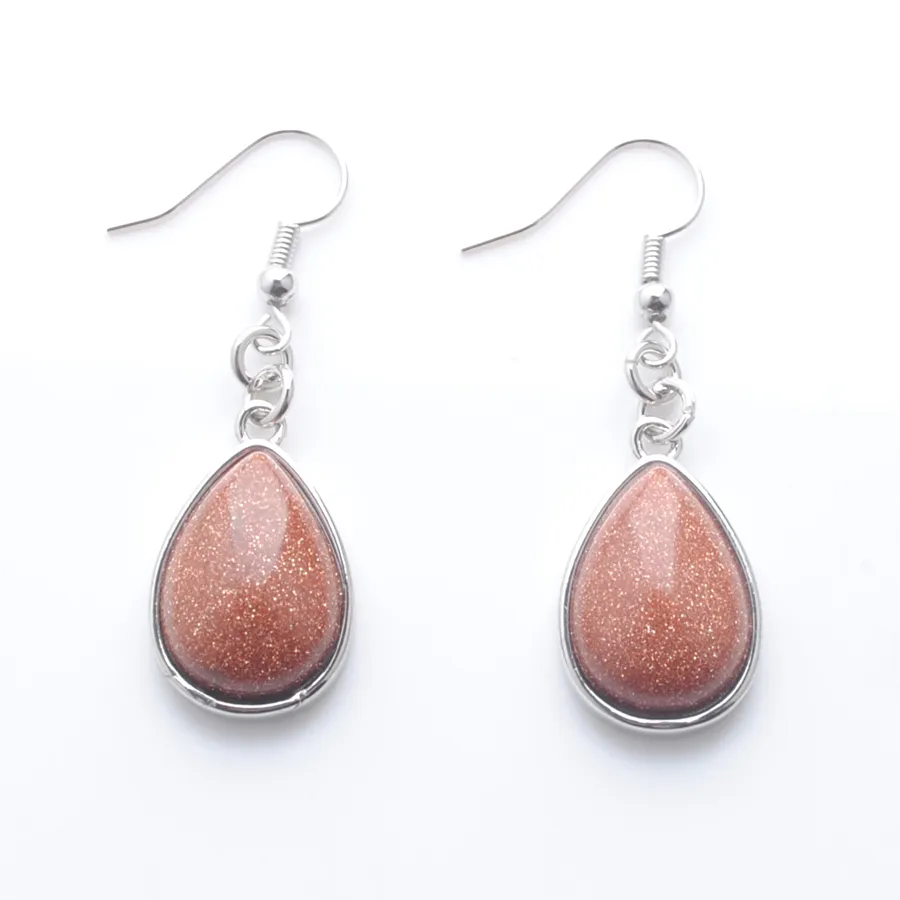 Femmes balancent lustre boucles d'oreilles naturel doré sable gemme pierre larme perle Reiki guérison boucles d'oreilles bohème bijoux R3175