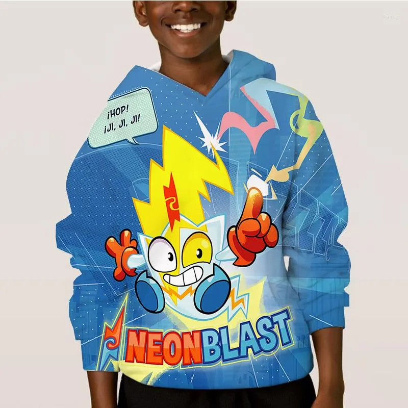 Męskie bluzy z kapturem Kazoom Kids Superthings Series 8 Neonblast Cartoon 3D Hoodie Boys Chłopcy Pullover Tops Dzieci Anime Bluza Sudadera