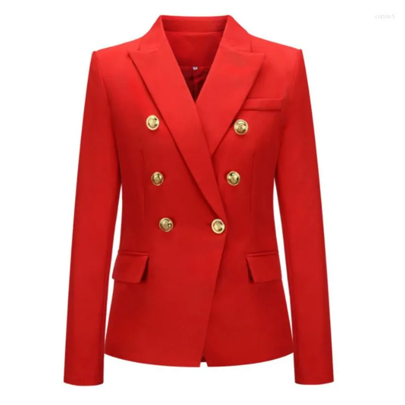 Vrouwen Pakken Sigutan 2023 Witte Blazer Vrouwen Slanke Elegante Blazers Jas Vrouw Fitting Metalen Leeuw Knoppen Double Breasted Femme