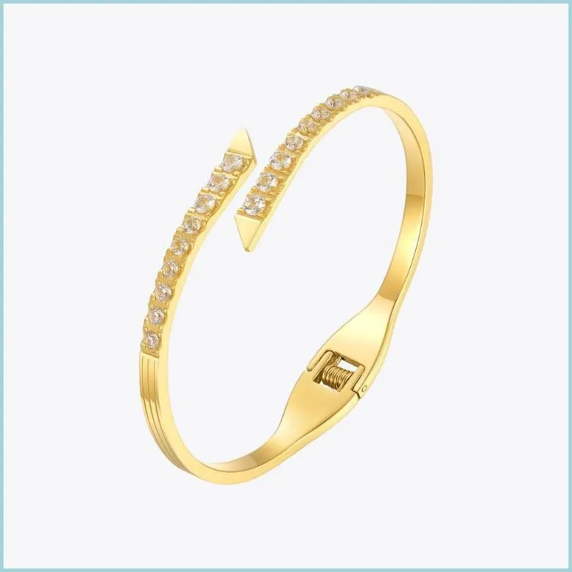 Bangle Bangle Shiny Zircons Bracelet For Women Gold Color Bangles Party Stainless Steel Fashion Jewelry Bransoletki Damskie B212230B Dhpuk