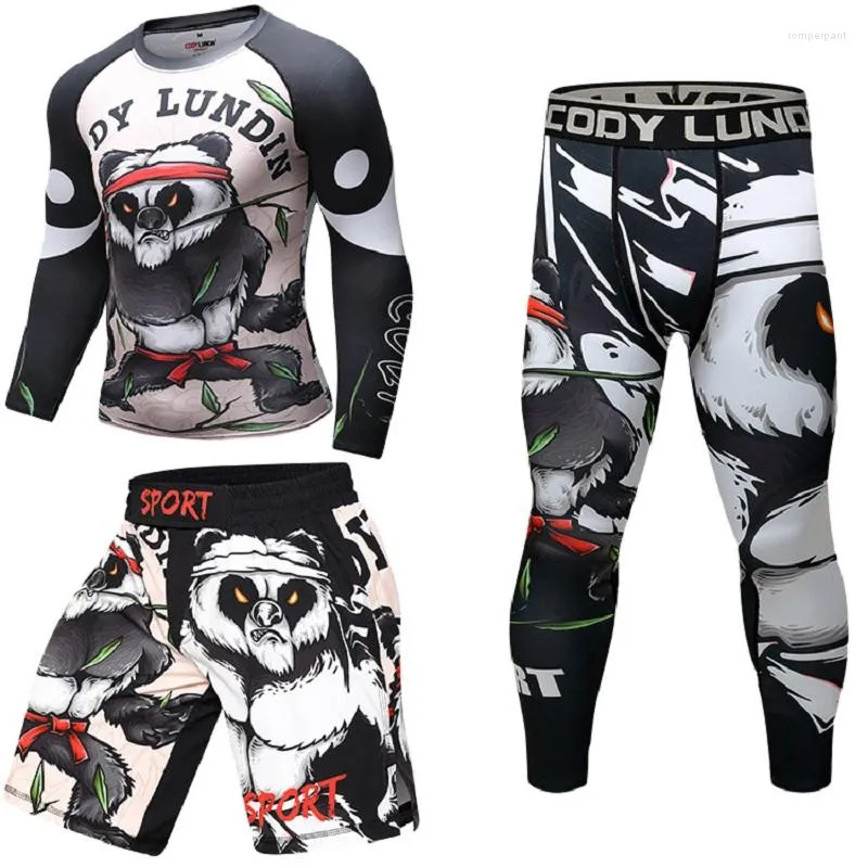 Fato de Treino Masculino Personalizado 3 Peças Fato de Treino Panda Print Comprission Roupas Impressão Digital Jiu Jitsu BJJ Trainning T Shirts