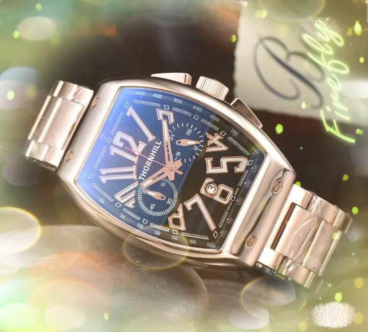 Clean Factory Color Big Dial Watches 43mm Quartz Cronograph Men Men Lumious Arabic Digital Timing Run Second Sports luxuosos Montre de Luxe Relvadores de pulso