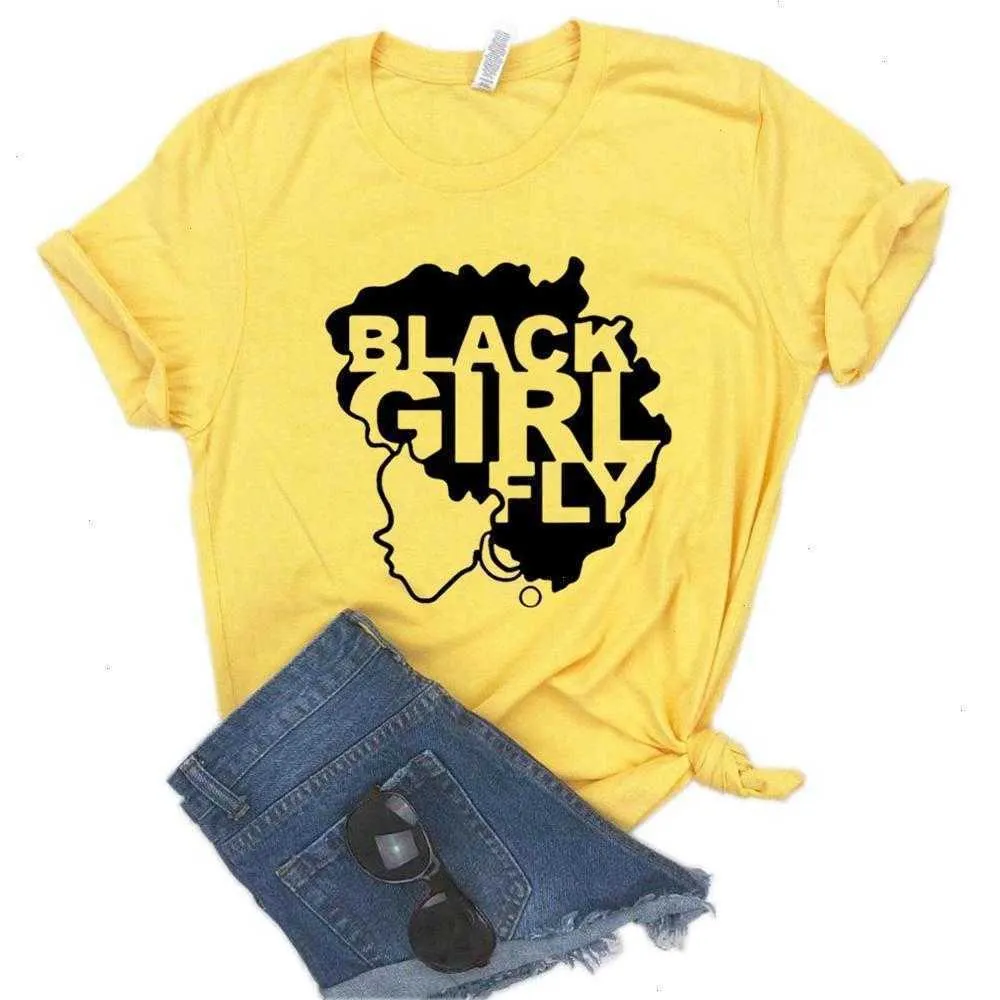 Black Girl Fly Afro Tee Print Women Hipster Funny T-shirt Lady Yong Top 6 Colors