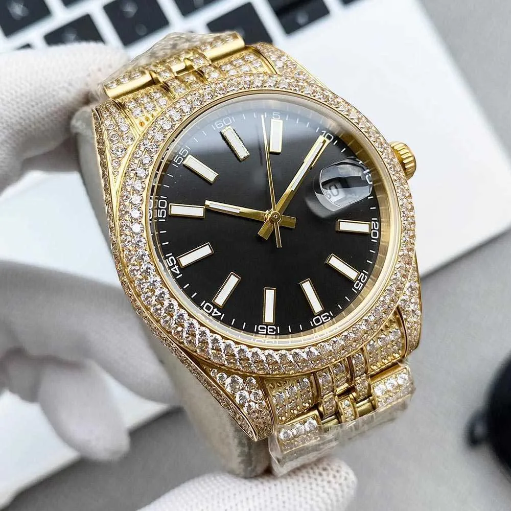 기타 시계 손목 시계 다이아몬드 시계 2023 남성 자동 기계식 시계 사파이어 41mm 스트랩 다이아몬드 스터드 스틸 여성 손목 시계 Montre de Luxe