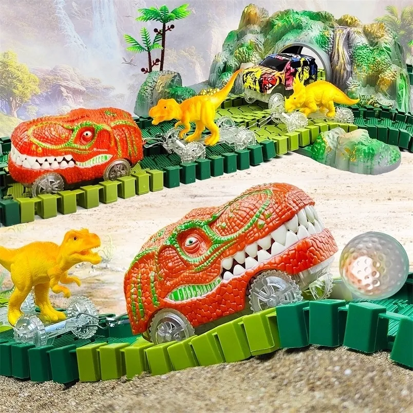 Diecast Model Car Dinosaur Train Toys-252 PCS Create A World Road Race-F-Fensible Playset S Toys Race Car for Old Boy Girls 221103