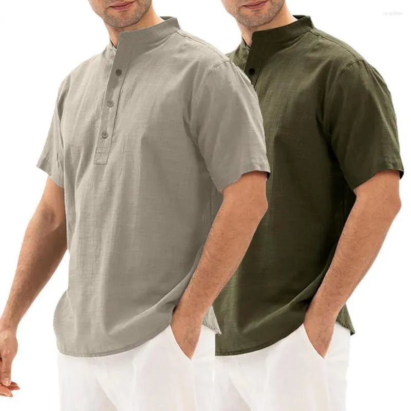 Chemises décontractées pour hommes T-shirt à manches courtes pour hommes d'été en coton et lin chemise à LED mâle respirant polo vacances