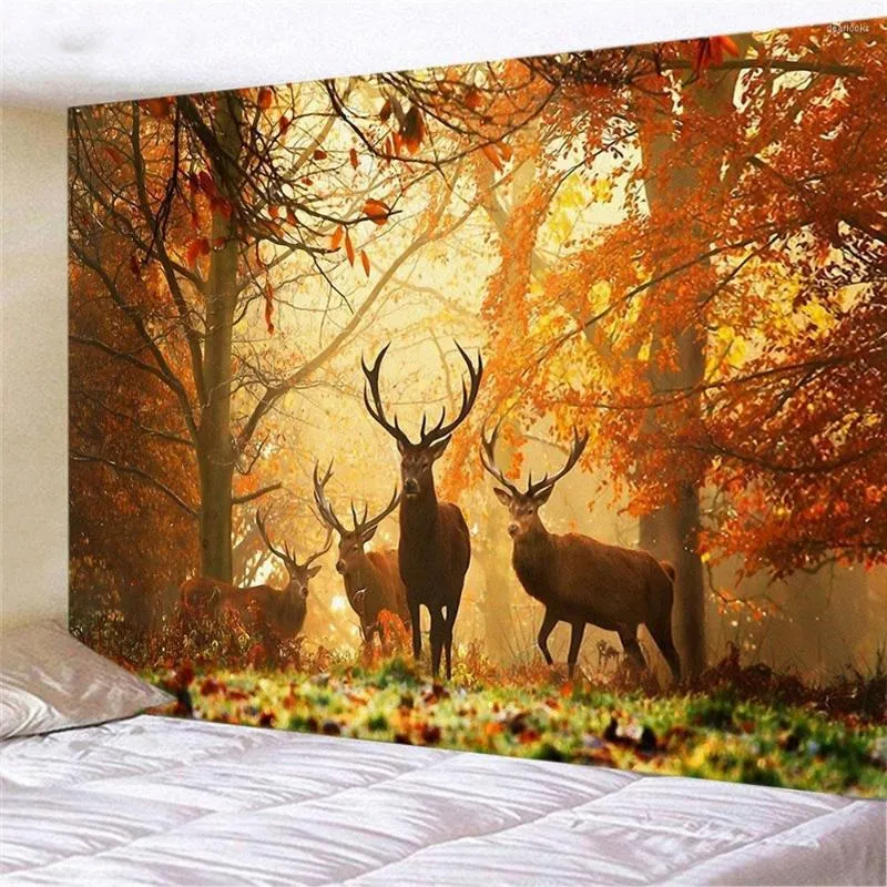 Tapisseries Belle Forêt Elk Tapisserie 3D Impression Kawaii Maison Salon Chambre Fond Mur Décor Paysage Mural Tapiz