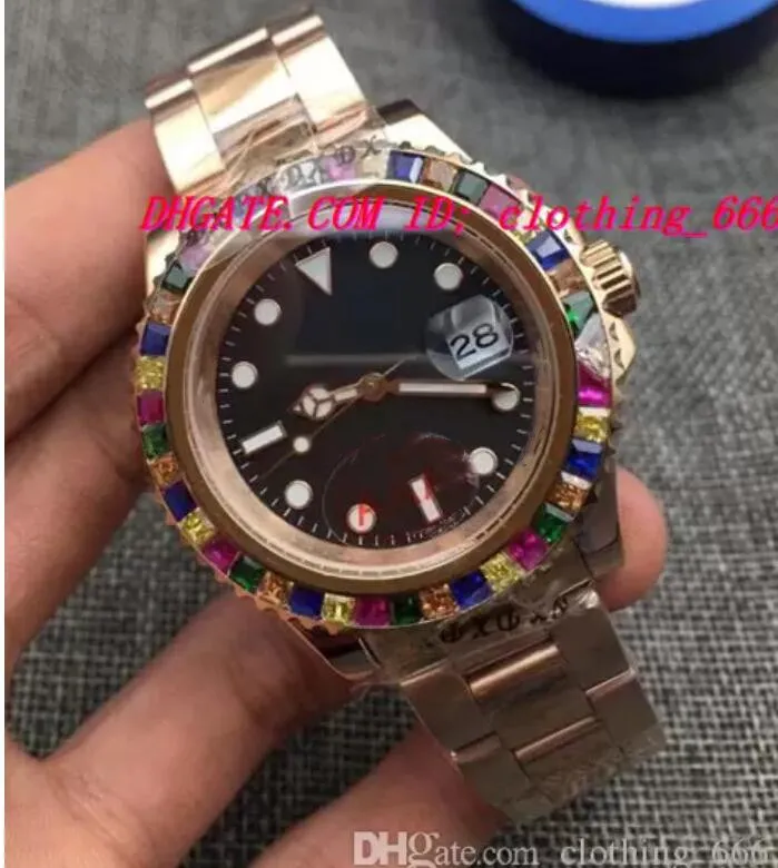 Men Watch black Dial RAINBOW Diamond 116695SATS NEW Rose Gold Stainless Steel Bracelet Automatic movement Fashion Men's Watchs Wristwatch