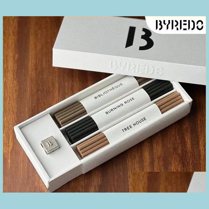 Incenso Byredo Trois Encens 60Pcs Set Incenso Sticks 20Pcs Com 3Kinds Bibliotheque Burning Rose Tree House Cheiro duradouro sólido Dhszb