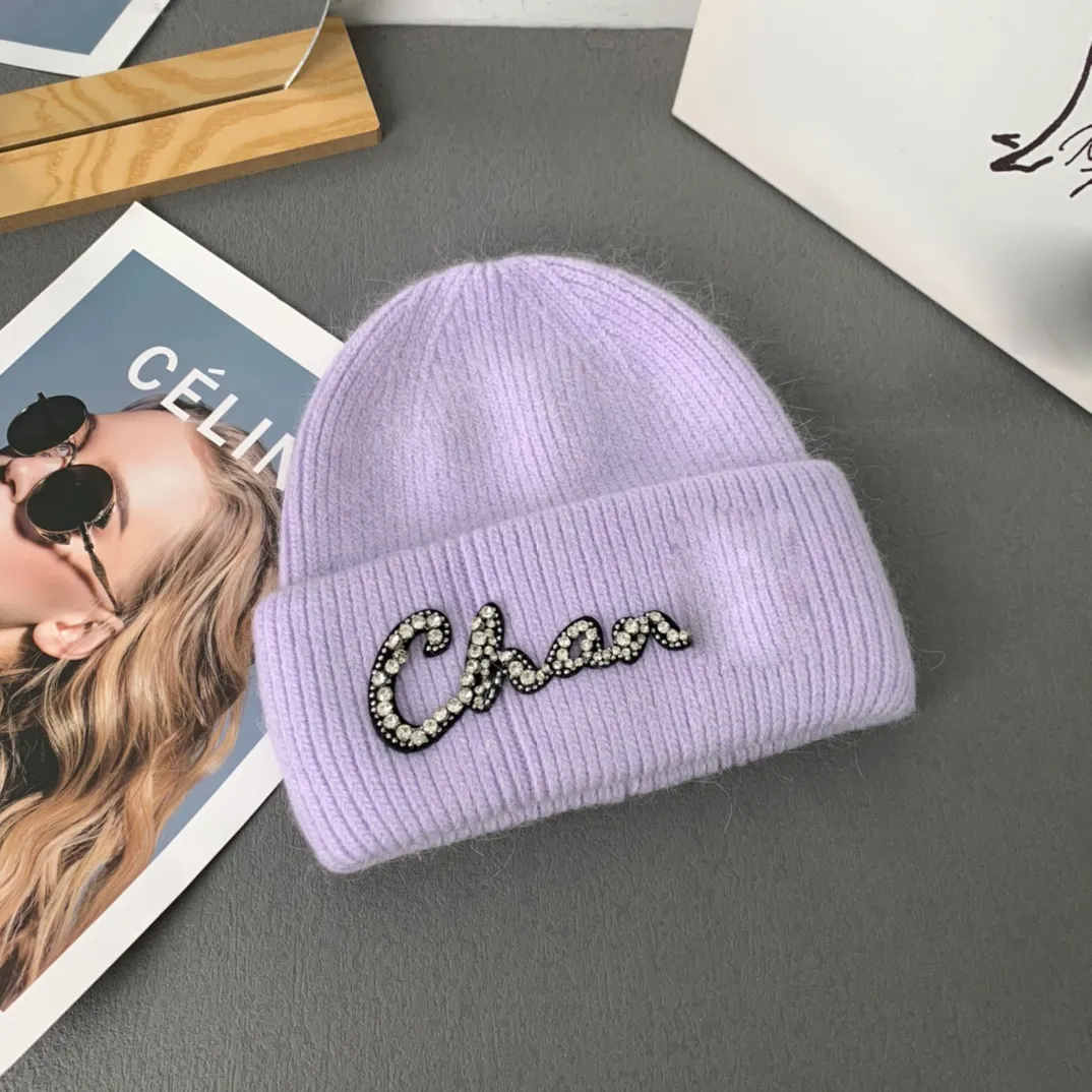 Autumn and Winter Couple Designer Beanie Fashion Candy Color Cotton Warm Letter Embroidery Crystal hat Date Outdoor Travel Holiday Gift bonnet