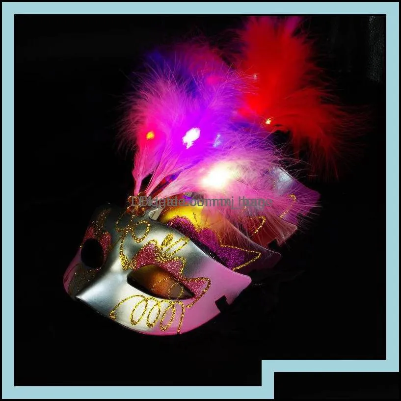 Party Masks Festive Supplies Home Gardenluminescent Feathered Glittering Princess Venetian Half Face Mask For Masquerade Cospla Otm4O