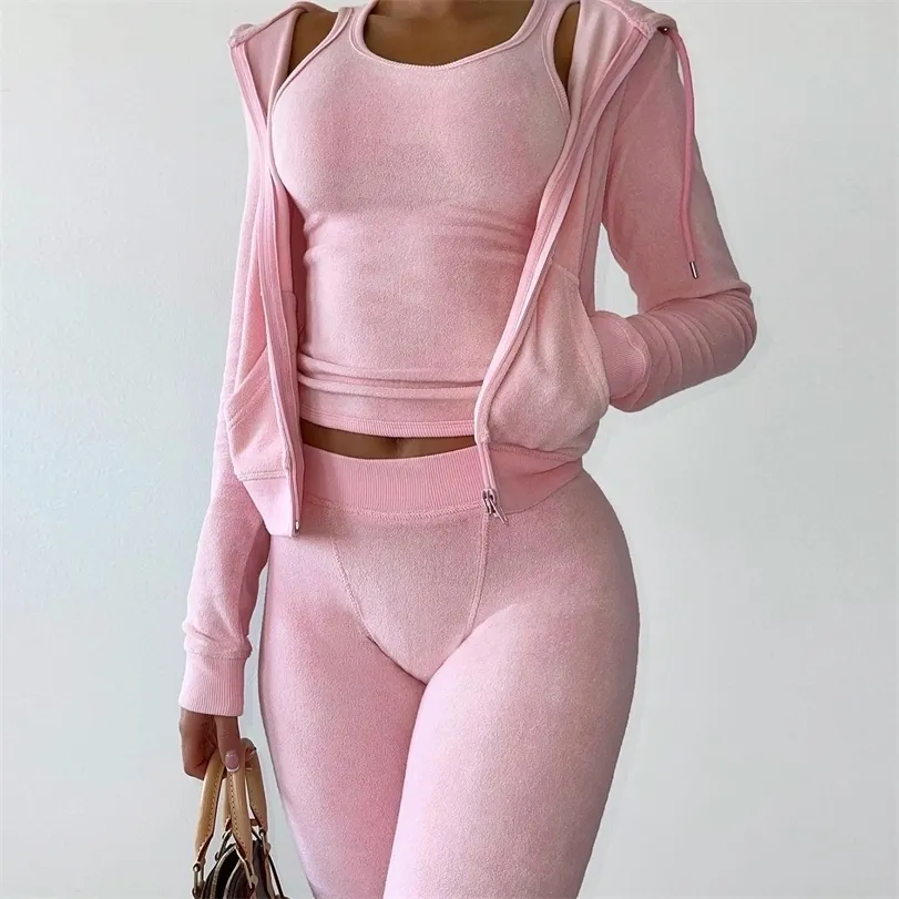 Kvinnor Tvådelade byxor Croped Jacket Tracksuit Two Piece Set Elegant 2 Pieces Set Women Luxury Outfit Sweatsuit Velor Zip Up Hoodie Jackets 221103