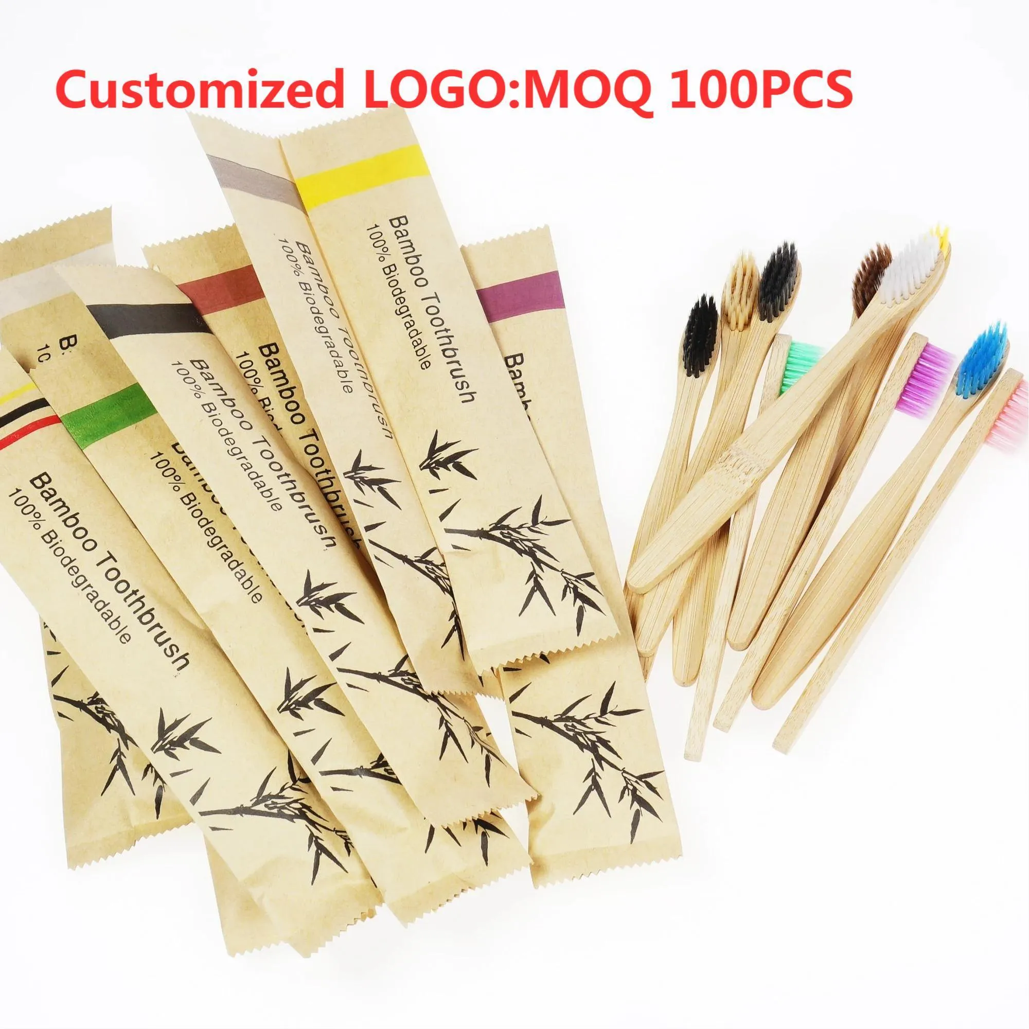 Spazzolino da denti 100Pcs Bambini Spazzolini riutilizzabili in bambù ecologico Spazzolino da denti morbido in legno per bambini portatile Incisione laser personalizzata 221103