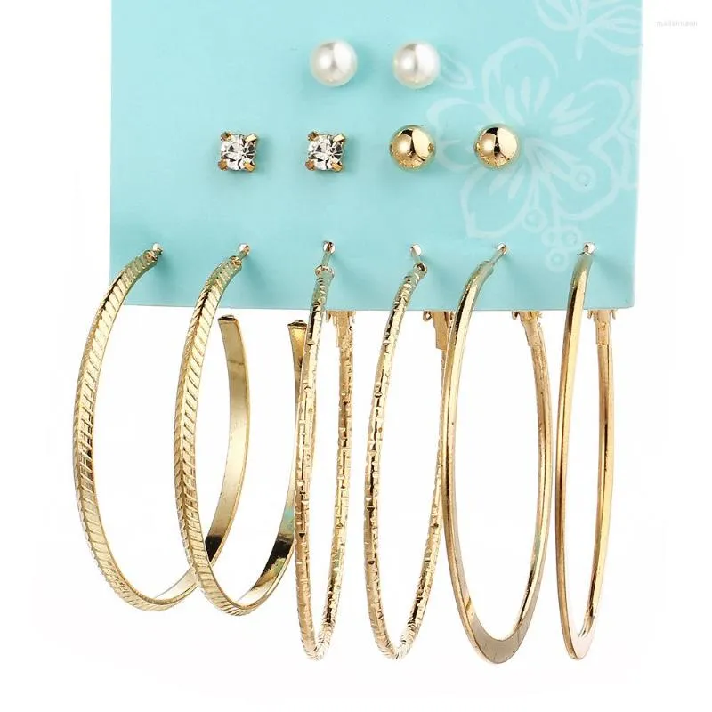 Pendientes de tachuelas 6 pares Juego de perlas artificiales grandes anillo redondo y guapo de carácter de carácter