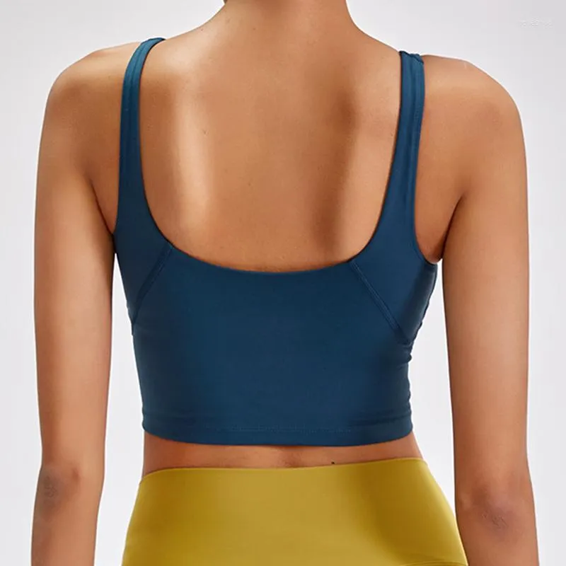 Yoga Outfit U-Type Bra Lengthen Verison Padded Running Gym Workout Bras Women Naked-feel Fabric Plain Sport Fitness Crop Tops