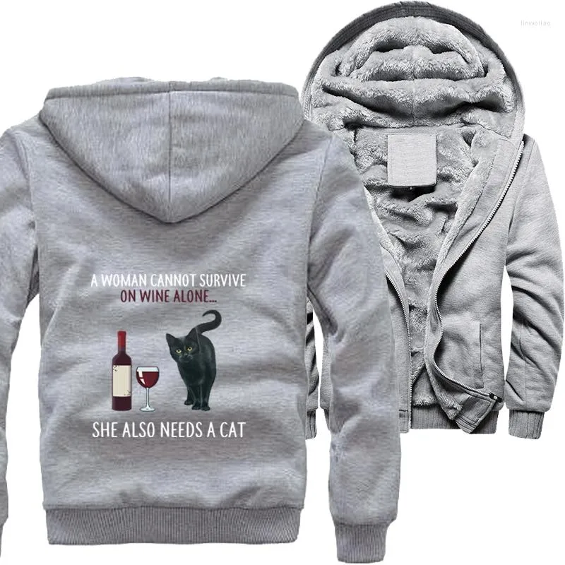 Men's Jackets Funny A Women Cannot Surive On Wine Alone She Also Needs Cat Black Animal Winter Jacket Men Camo Warm Fleece Thicken