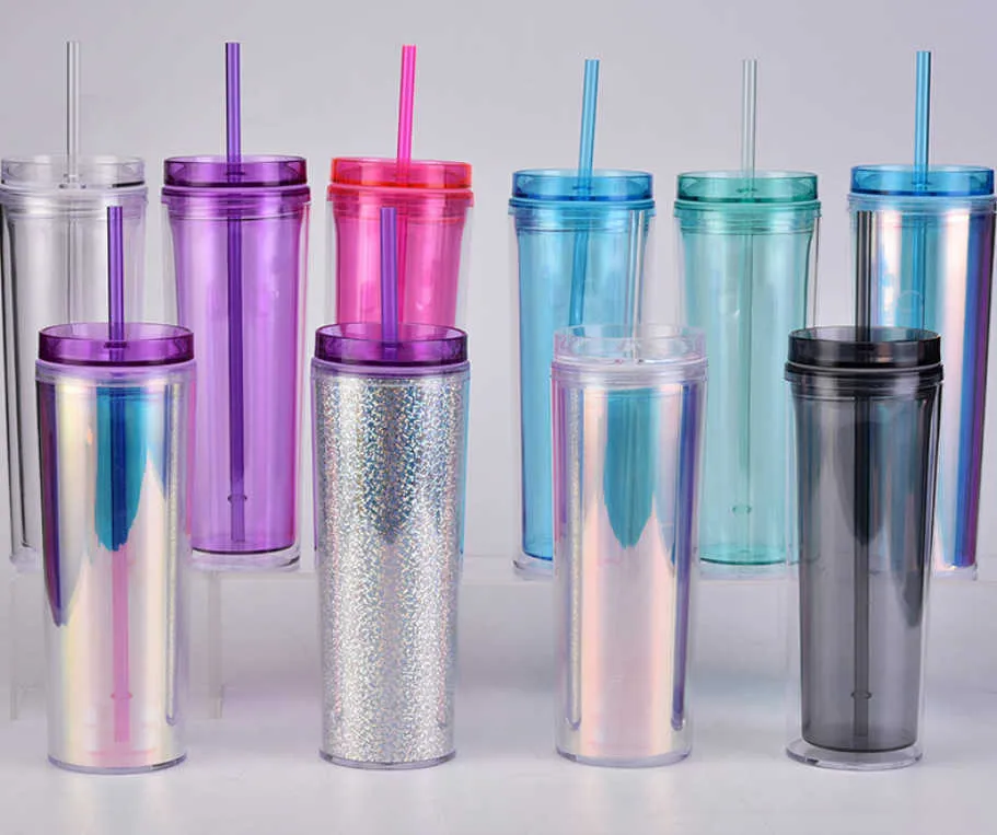 De nieuwste 18oz dubbele laag plastic stro koffie mok transparant als acrylstijl Water Cup Support Custom
