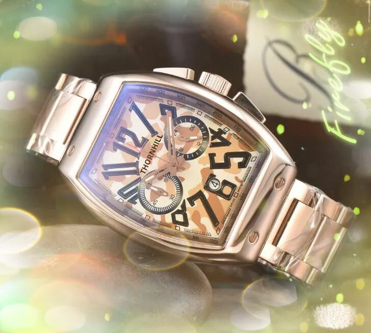 Top Marke Herren Farbe Dial Dial Big Uhren 43 mm arabisch digitales Timing Lauf Zweiter Edelstahlg￼rtel Quarz Luminous Casual Business Beliebtes Armbanduhr Reloj de Lujo
