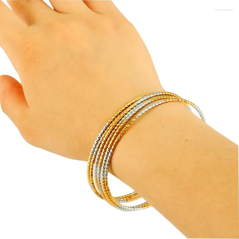 Bangle 6pcs Gold Color Africa Jewelry Ethiopian с двумя точками Banglebrelete Dubai для женщин подарки