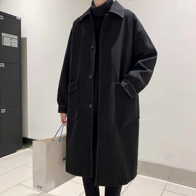 Men's Trench Coats Autumn Black Trench Coat Men's Fashion Casual Long Coat Men Streetwear Korean Loose Oversize Windbreaker Jacket Mens Overcoat T221102