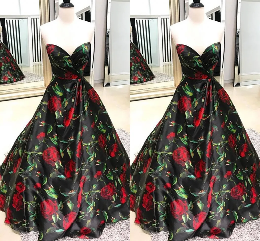 2023 비싼 인쇄 꽃 새틴 형식 드레스 저녁 특별 행사 연인 오픈 백 댄스 파티 드레스 A- 라인