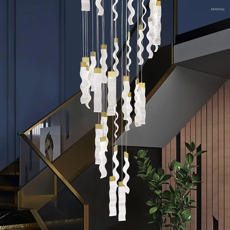 シャンデリアHD LED Staircase ModernAcrylic Indoor Lighting Home Spiral 32cm Wave Kitchen Bedroom LightsゴールドランプデザインDeo
