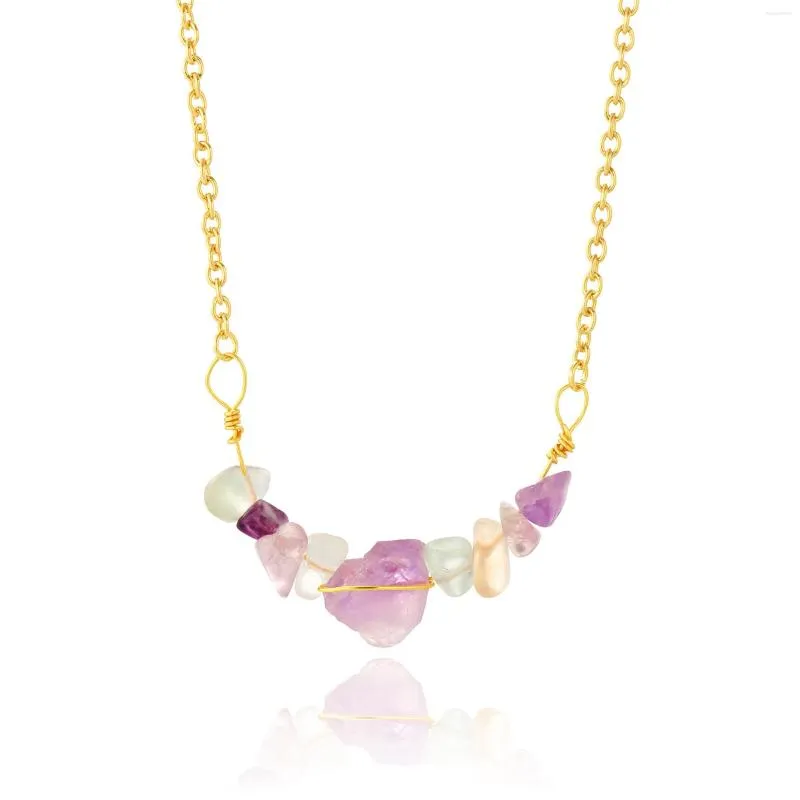 Catene Makersland Collana in pietra naturale Ghiaia colorata con perline intrecciate a mano per le donne Gioielli di moda viola estivi