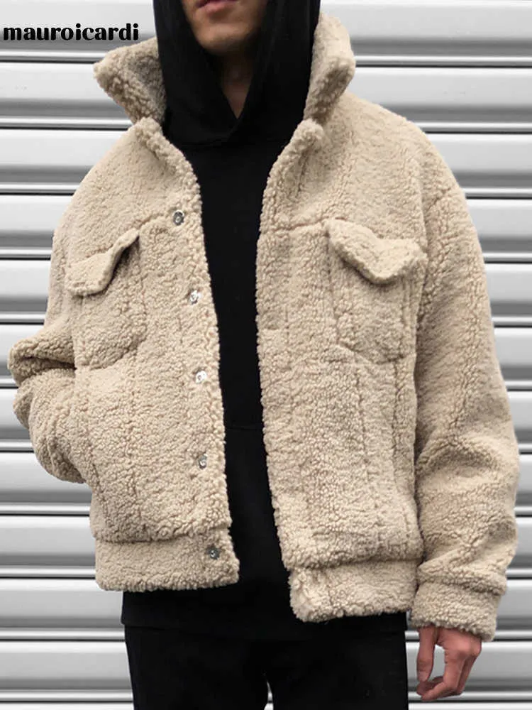 Men's Fur Faux Fur Mauroicardi Winter Thick Warm Loose Stylish Faux Lamb Fur Coat Men Cool Fuzzy Jacket Designer Unisex Clothing for Couples 2022 T221102