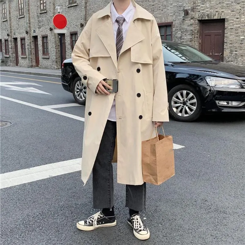 Men's Trench Coats Men Winter Coat Double Breasted Long Sleeves Lapel Solid Color Buttons Keep Trendy Loose Outwear Mid Length For