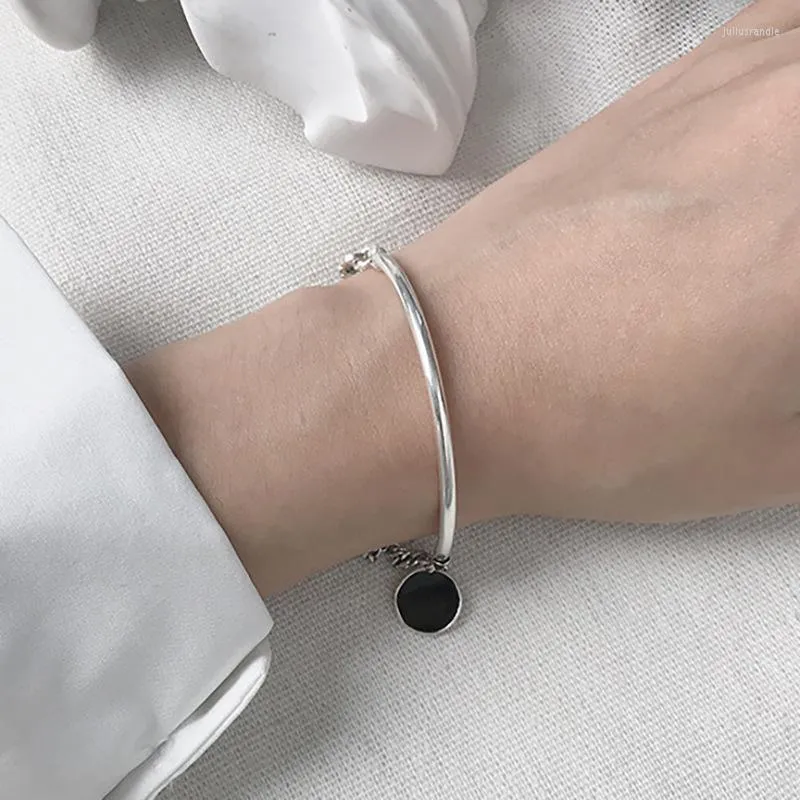 Länk armband vintage handgjorda svart dot kärlek hjärtarmband armband för kvinnor tjock kedja armbåge thailändsk silverfärg