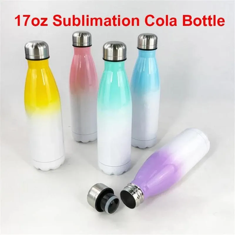 2022 neue Mode Stock 17 Unzen Sublimation Cola-Flasche Farbverlauf Farben mit Mantel Farbwechsel Cola-Tassen 500 ml Edelstahl Trinkwasserflaschen