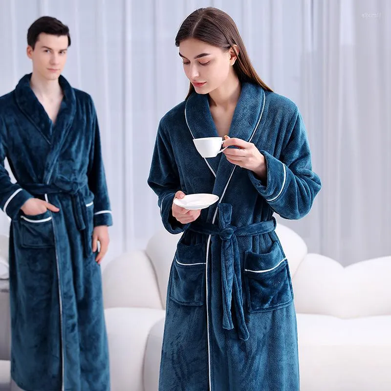 Damska odzież snu Kobiety mężczyźni Flanel Kimono wanna szata Extra długa plus size zima ciepłe koralowe polarowe polar