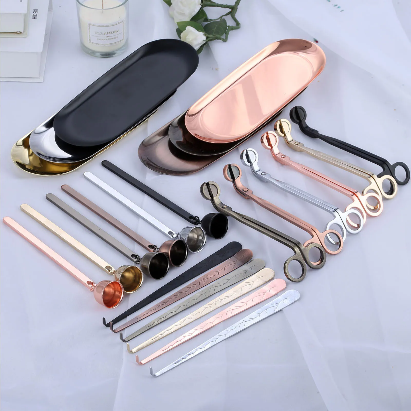 Other Home Garden 4pcsset Candle Accessory Wick Trimmer Dipper Scissors Snuffer Storage Tray Care Kit Gift 221102