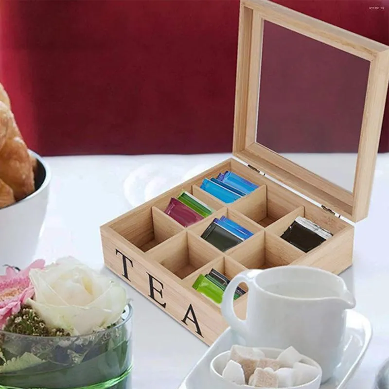 Jewelry Pouches 9 Compartments Tea Box With Visible Lid Storage Chests For Bag Sugar