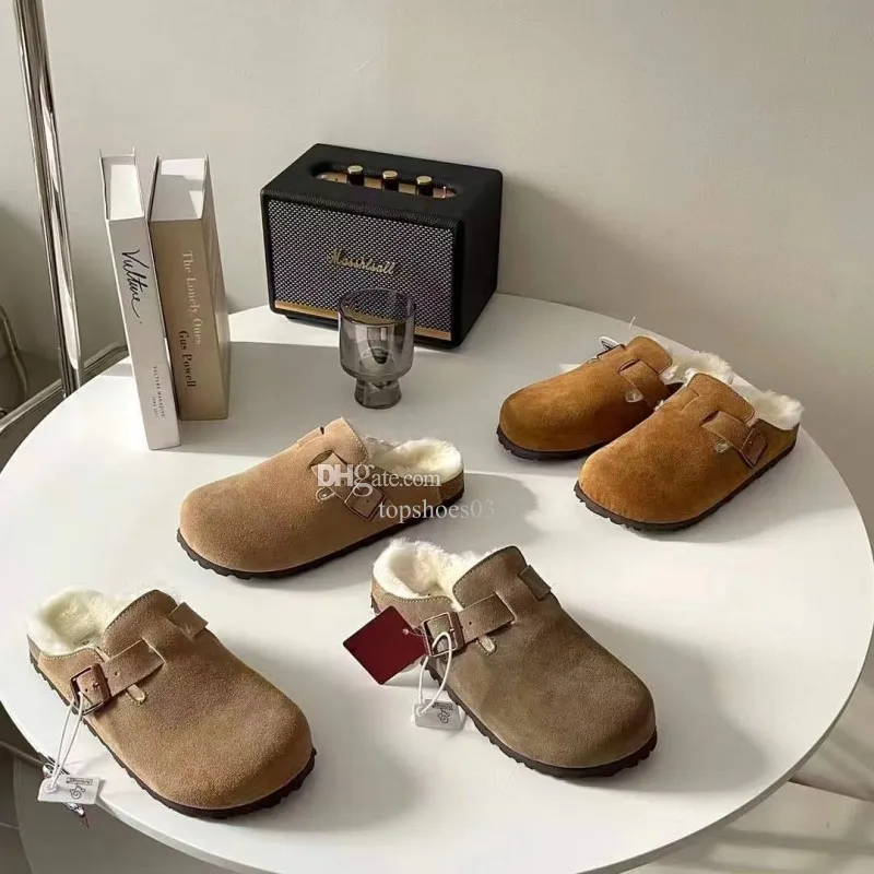 Half Slippers New Designer Women Winter Slides Fur Buckle Flat