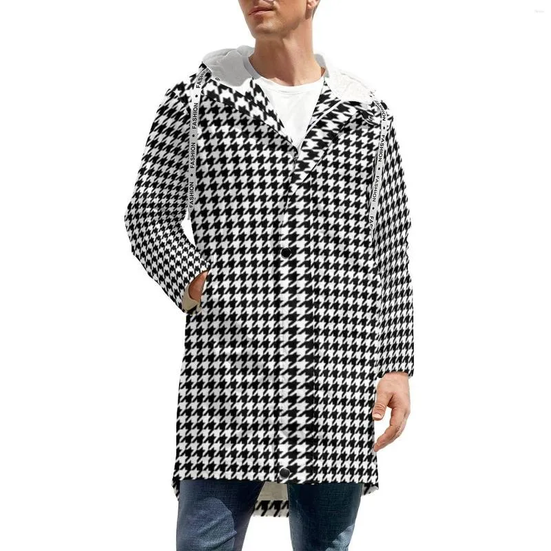 Мужские траншеи Coats Элегантный хонстазин густой теплый повседневной черно -белый ретро классический зимний куртки Street Fashion Custom Wurthbreak