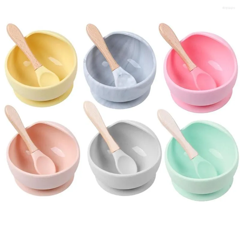 Bols bébé assiette à ventouse Silicone ensemble d'alimentation sans BPA vaisselle enfants enfant en bas âge aider plats de haute qualité