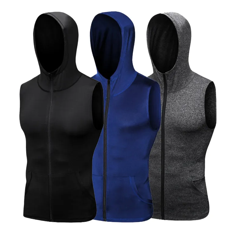 New Sleeveless Hoodies Vest For Men Bodybuilding Stringer Tank Top High Elastic Fitness Vest Muscle Guys Compression Clothes