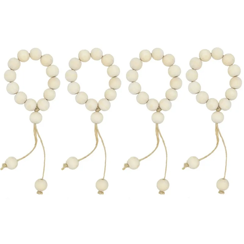 Handgefertigter Holzperlen -Serviettenhalter Ring mit Seil Quaste Tassel Tabletop Dekor für Esstisch -Einstellung Party Hochzeit Familie Tischdekoration