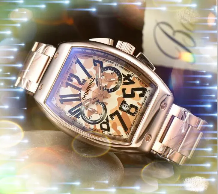 Big Mens Color Dial Watches Stopwatch Quartz Calendário à prova d'água Presidente Daydate Presidente Arabic Digital Timing Run Second Business Lovers Clock Wristwatch